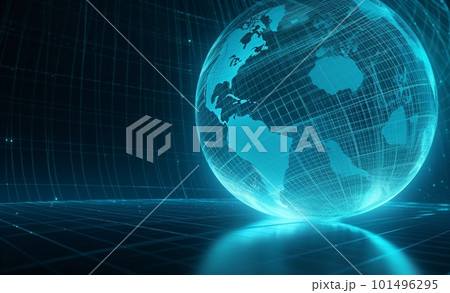 地球、青いデジタルネットワークイメージ背景 101496295