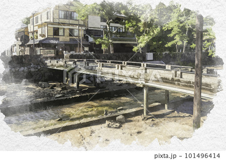 水彩画風 宮島 御手洗川 広島県廿日市市 水彩画風 宮島 御手洗川 広島県廿日市市 101496414