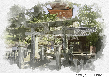 水彩画風 宮島 荒胡子神社 広島県廿日市市 水彩画風 宮島 荒胡子神社 広島県廿日市市 101496450