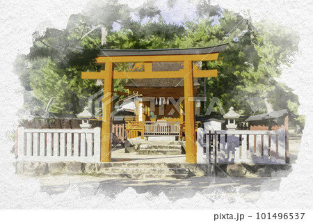 水彩画風　宮島　清盛神社　広島県廿日市市 101496537