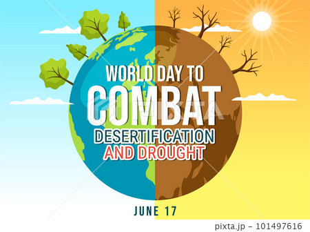 World Day to Combat Desertification and Drought Vector Illustration with Turning the Desert Into Fertile Land and Pastures in Hand Drawn 101497616