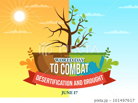 World Day to Combat Desertification and Drought Vector Illustration with Turning the Desert Into Fertile Land and Pastures in Hand Drawn 101497617