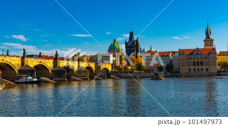 View of Charles bridge in autumn sunny day. Prague. Czech republic View of Charles bridge in autumn sunny day. Prague. Czech republic 101497973
