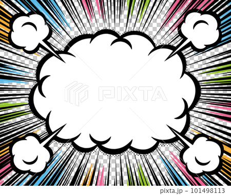 Cloud-shaped frame and concentration line background material American comic style Cloud-shaped frame and concentration line background material American comic style 101498113