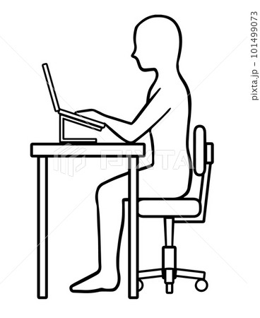 正しい姿勢でデスクワークをする人、シルエット、線画 101499073