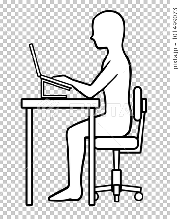 正しい姿勢でデスクワークをする人、シルエット、線画 101499073
