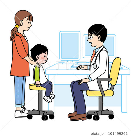 受診する親子(男の子)と医師 受診する親子(男の子)と医師 101499261