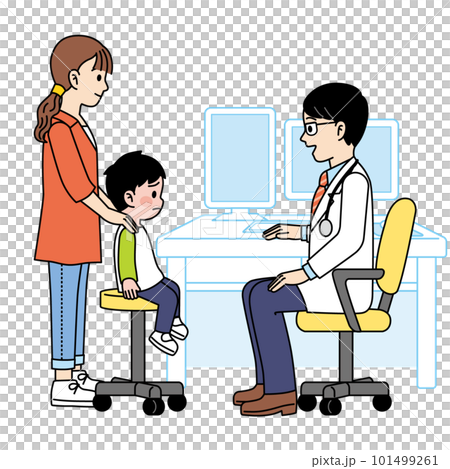 受診する親子(男の子)と医師 受診する親子(男の子)と医師 101499261