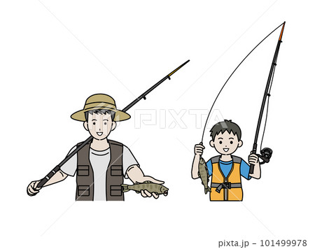Illustration of a man and a boy fishing - Stock Illustration