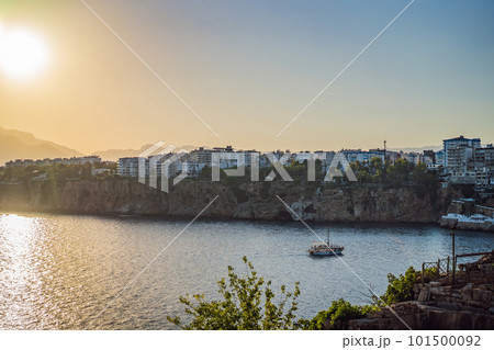 Old town Kaleici in Antalya. Panoramic view of Antalya Old Town port, Taurus mountains and Mediterrranean Sea, Turkey Old town Kaleici in Antalya. Panoramic view of Antalya Old Town port, Taurus mountains and Mediterrranean Sea, Turkey 101500092