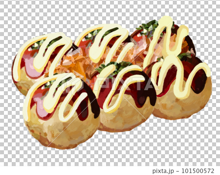 Takoyaki with sauce and mayonnaise 101500572