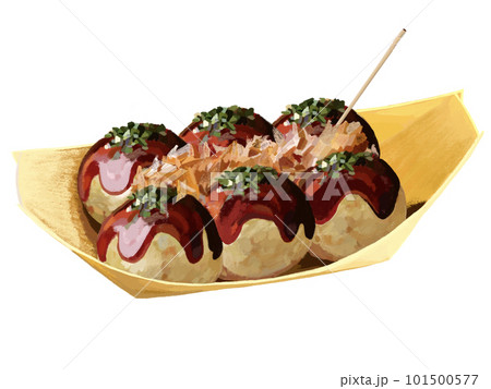 ソースをかけたたこ焼き（舟皿、爪楊枝付き） 101500577