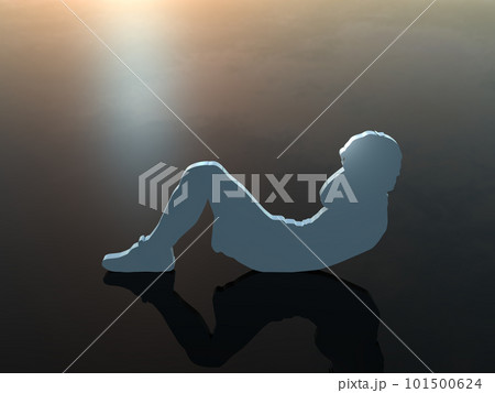 腹筋運動をする男性シルエット ネガティブ 3Dイラストレーション 横 腹筋運動をする男性シルエット ネガティブ 3Dイラストレーション 横 101500624