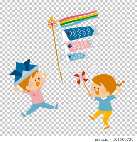 兒童節鯉魚旗和頭盔一個開朗的男孩和女孩的插圖素材 兒童節鯉魚旗和頭盔一個開朗的男孩和女孩的插圖素材 101500720