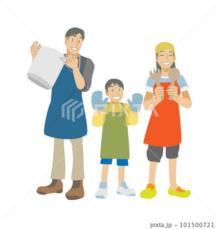 アウトドアで料理する家族のイラスト アウトドアで料理する家族のイラスト 101500721