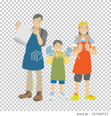 アウトドアで料理する家族のイラスト アウトドアで料理する家族のイラスト 101500721