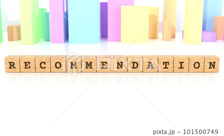 RECOMMENDATIONの文字が印字された木製ブロック RECOMMENDATIONの文字が印字された木製ブロック 101500749