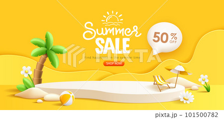 Summer sale podium display on yellow background Summer sale podium display on yellow background 101500782