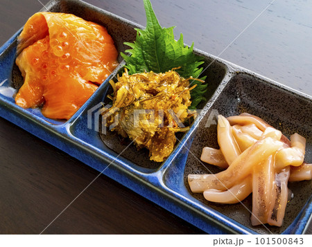 珍味盛り(鮭のルイベ・イカの塩辛・にしん漬け) 珍味盛り(鮭のルイベ・イカの塩辛・にしん漬け) 101500843