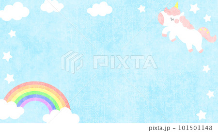 虹とカラフルなかわいいユニコーンのフレーム背景素材 101501148