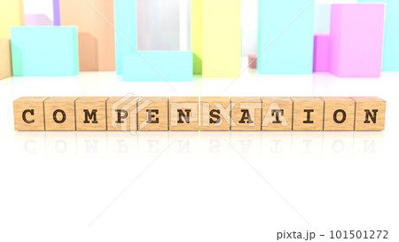 COMPENSATIONの文字が印字された木製ブロック 101501272