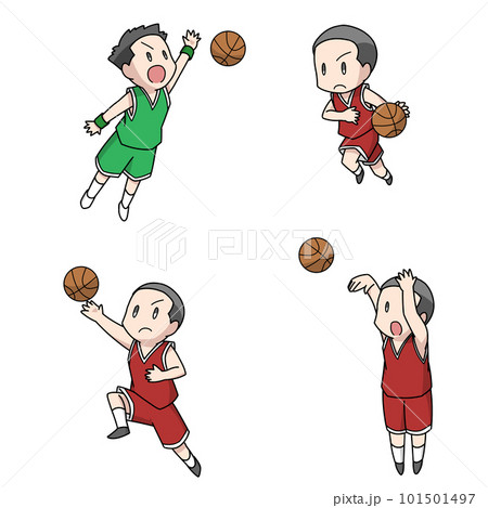 バスケットボールをする男性のイラスト4パターン 101501497