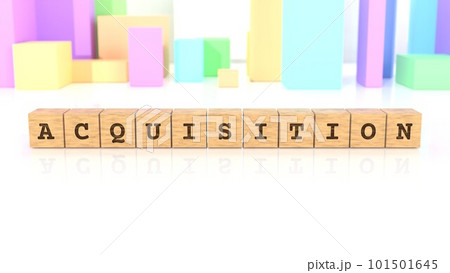 ACQUISITIONの文字が印字された木製ブロック 101501645