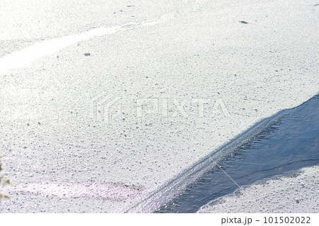 凍結した冬のウトナイ湖風景 101502022