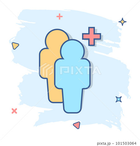 Cartoon people icon in comic style. Users with plus sign illustration pictogram. Teamwork person sign splash business concept. Cartoon people icon in comic style. Users with plus sign illustration pictogram. Teamwork person sign splash business concept. 101503064