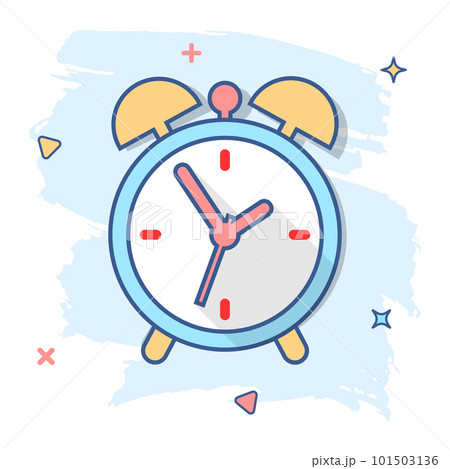 Cartoon alarm clock icon in comic style. Timer sign illustration pictogram. Stopwatch splash business concept. Cartoon alarm clock icon in comic style. Timer sign illustration pictogram. Stopwatch splash business concept. 101503136