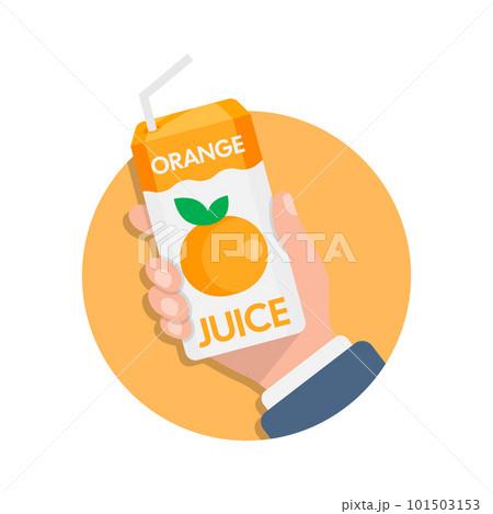Orange juice in hand icon in flat style. Fruit beverage vector illustration on isolated background. Citrus drink sign business concept. Orange juice in hand icon in flat style. Fruit beverage vector illustration on isolated background. Citrus drink sign business concept. 101503153