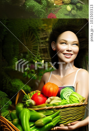 Smiling woman with her vegetable harvest Smiling woman with her vegetable harvest 101503313