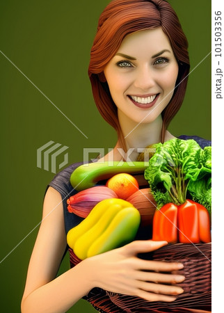 Smiling woman with her vegetable harvest Smiling woman with her vegetable harvest 101503356