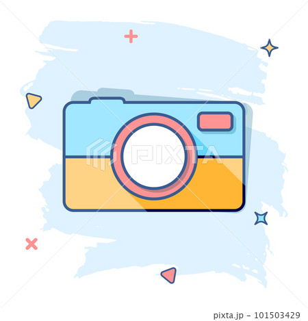 Vector cartoon photo camera icon in comic style. Photographer cam sign illustration pictogram. Camera business splash effect concept. Vector cartoon photo camera icon in comic style. Photographer cam sign illustration pictogram. Camera business splash effect concept. 101503429