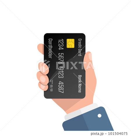 Credit card in hand illustration in flat style. Online payment vector illustration on isolated background. Banking sign business concept. Credit card in hand illustration in flat style. Online payment vector illustration on isolated background. Banking sign business concept. 101504075