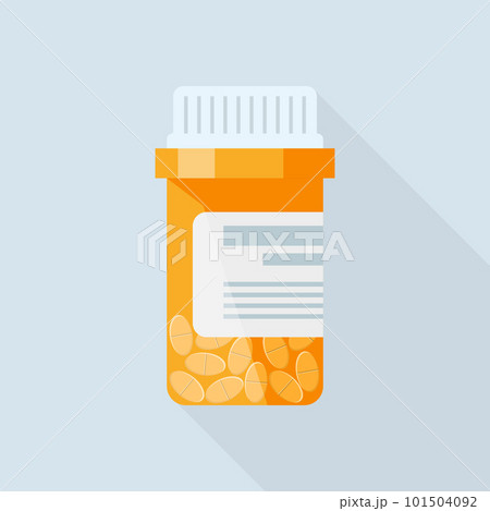 Pill bottle icon in flat style. Medical capsules vector illustration on white isolated background. Pharmacy sign business concept. 101504092