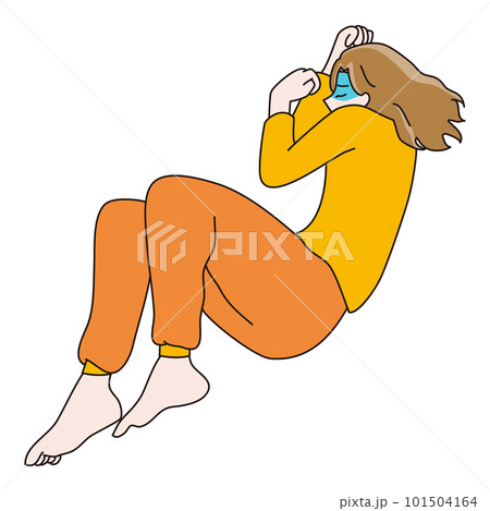 身体を丸めて眠る女性 蹲る 身体を丸めて眠る女性 蹲る 101504164
