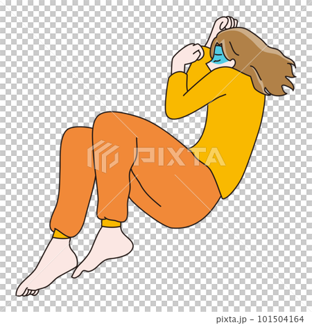 A woman sleeping with her body curled up crouching 101504164
