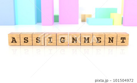 ASSIGNMENTの文字が印字された木製ブロック ASSIGNMENTの文字が印字された木製ブロック 101504972