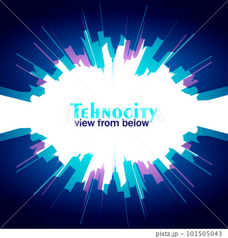 City buildings and skyscrapers, looking up to the sky from the ground. Perspective view of towering skyscrapers from below. Vector City buildings and skyscrapers, looking up to the sky from the ground. Perspective view of towering skyscrapers from below. Vector 101505043