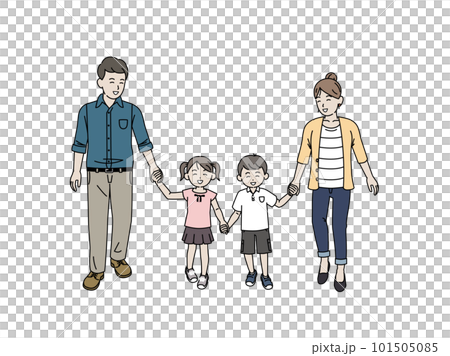 手をつないで歩く親子、家族のイラスト 手をつないで歩く親子、家族のイラスト 101505085