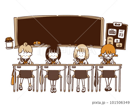 教室で勉強するセーラー服の女の子のイラスト 101506349