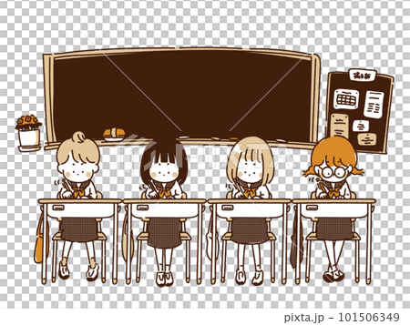 教室で勉強するセーラー服の女の子のイラスト 101506349