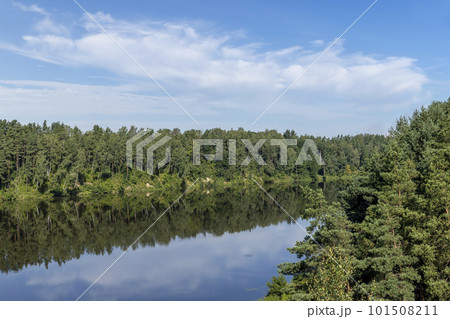 Wide river in summer in sunny weather 101508211