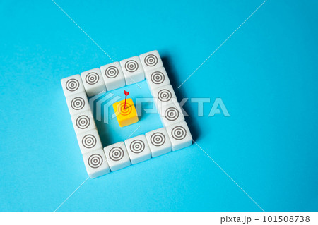 Complete the main task without being distracted from secondary and side ones. Hit directly. Get the job done. Arrow and target. Focus on one task. Most important part. Don't waste time 101508738