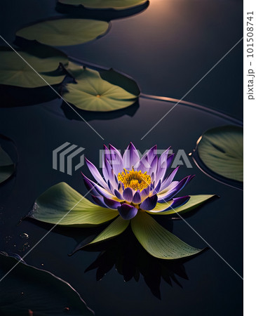 Beautiful purple lotus on dark water surface at lotus pond. Space for text. Vertical  101508741