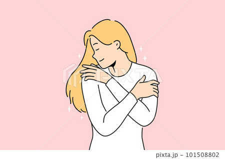 Smiling woman hug herself show selflove Smiling woman hug herself show selflove 101508802