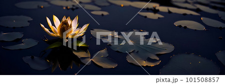 amazing flowering white lotus or waterlily on dark water surface at lotus pond. Space for text 101508857