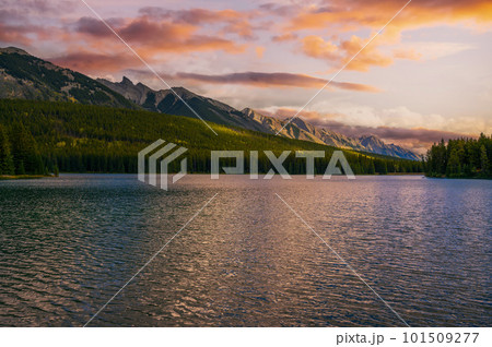Sunset above Two Jack Lake in Banff National Park, Canada Sunset above Two Jack Lake in Banff National Park, Canada 101509277