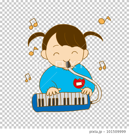 Illustration of a girl playing the keyboard harmonica 101509999